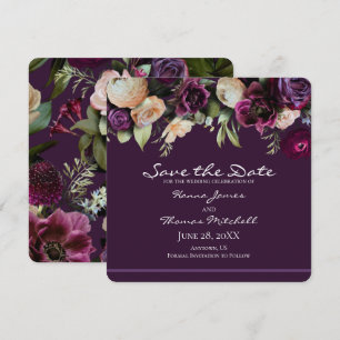 Reserva La Fecha Boda floral romántico morado oscuro