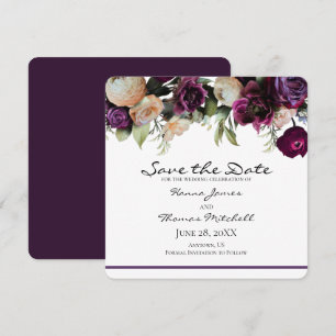 Reserva La Fecha Boda floral romántico morado oscuro