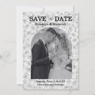 Reserva La Fecha Boda Floral Rosa Blanca y Negra Elegante
