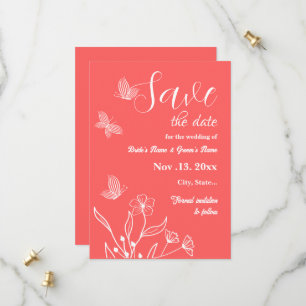 Reserva La Fecha Boda floral rosa de coral romántico elegante