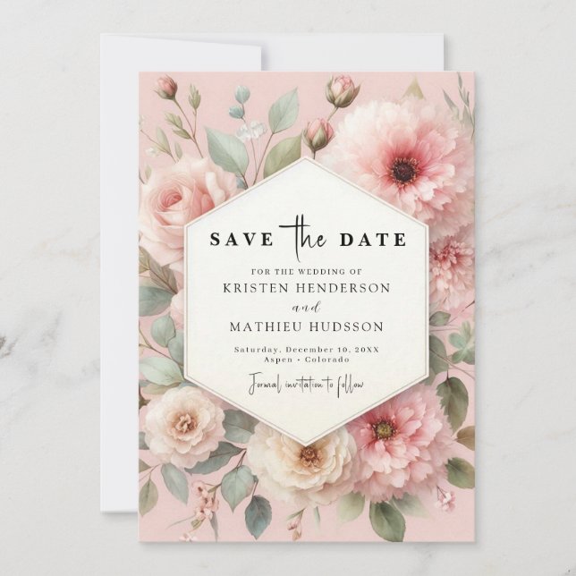 Reserva La Fecha Boda floral rosa de Moda simple (Anverso)