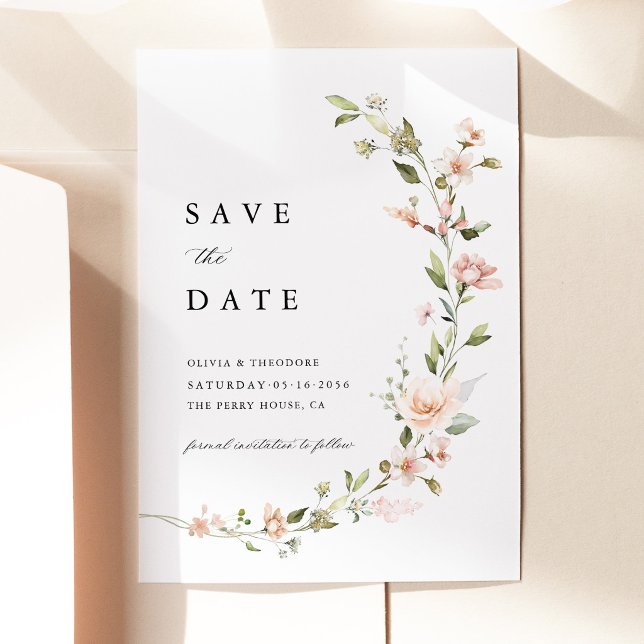 Reserva La Fecha Boda Floral Rosa Melocotón (Peach Blush Floral Save the Date Card, Blush Pink Garden Wedding Announcement, Botanical Stationery)