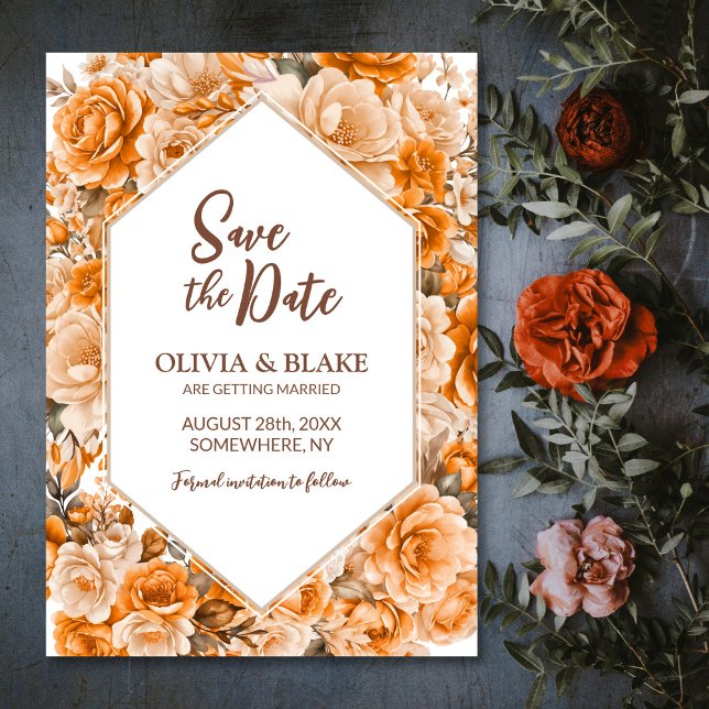 Reserva La Fecha Boda Floral Rosa Naranja (Subido por el creador)