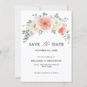 Reserva La Fecha Boda Floral Rosa Peach Pastel de verano medio