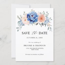 Reserva La Fecha Boda floral rosa polvoriento azul marino pizarra
