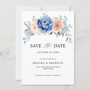 Reserva La Fecha Boda floral rosa polvoriento azul marino pizarra