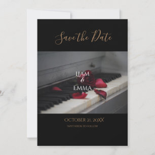 Reserva La Fecha Boda floral rosa roja piano personalizada