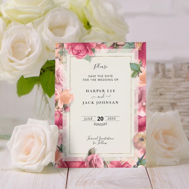 Reserva La Fecha Boda floral rosa Rubor geométrico Guardar (Stylish Geometric Blush Pink Floral Rose Save The Save The Date
)