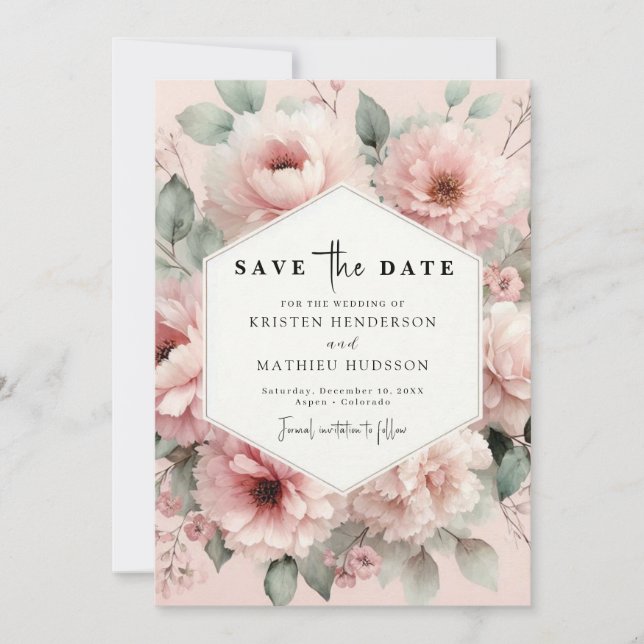 Reserva La Fecha Boda floral rosa único con estilo (Anverso)