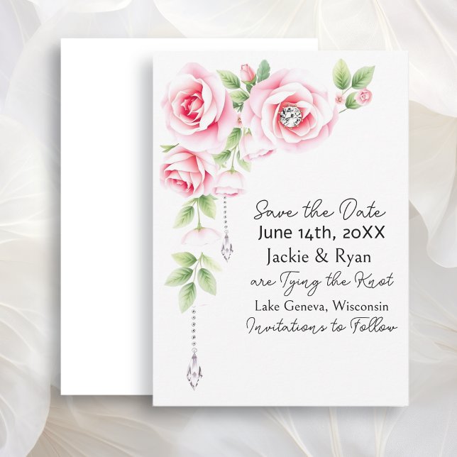 Reserva La Fecha Boda floral Rosa y Diamantes (Subido por el creador)