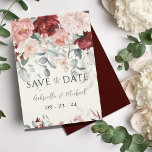 Reserva La Fecha Boda floral rosada de Rubor en Borgoña<br><div class="desc">Para crear este elegante recordatorio de Save the Date se utilizaron peonías exquisitas de color burdeos y de color de agua rubí. Perfecto para cualquier boda de temporada. Personalizar según sea necesario. Para hacer personalizar, haga clic en el enlace "personalizar más adelante" y utilice la herramienta de diseño para realizar...</div>