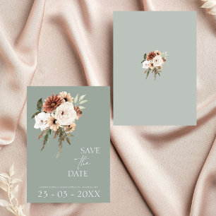 Reserva La Fecha Boda floral Rustic Sage Green Peach