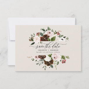 Reserva La Fecha Boda floral rústica burgundy, rosa, verde