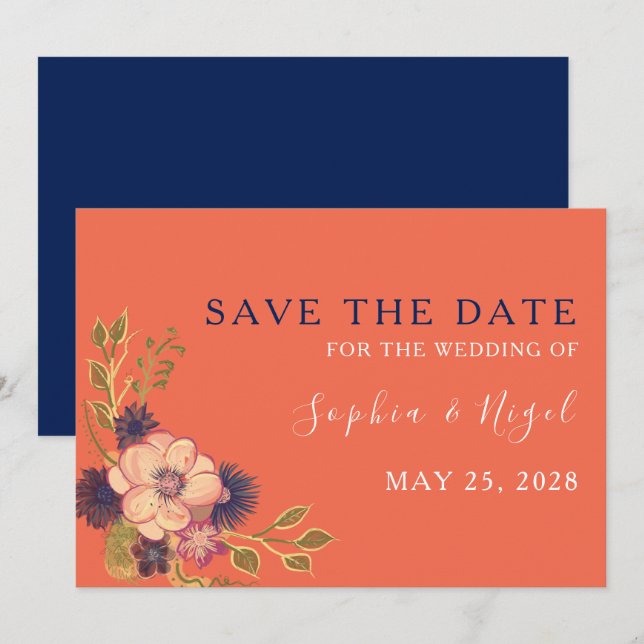 Reserva La Fecha Boda floral rústica con toque de rosa (Anverso / Reverso)