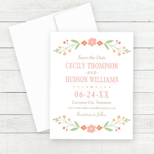 Reserva La Fecha Boda floral rústica de color rosa y verde coral