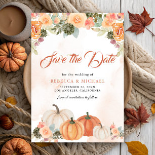 Reserva La Fecha Boda Floral Rústica de Otoño con Calabaza