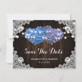 Reserva La Fecha Boda floral rústica de púrpura y azul