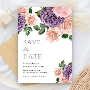 Reserva La Fecha Boda Floral Rústica Polvorienta Melocotón Púrpura