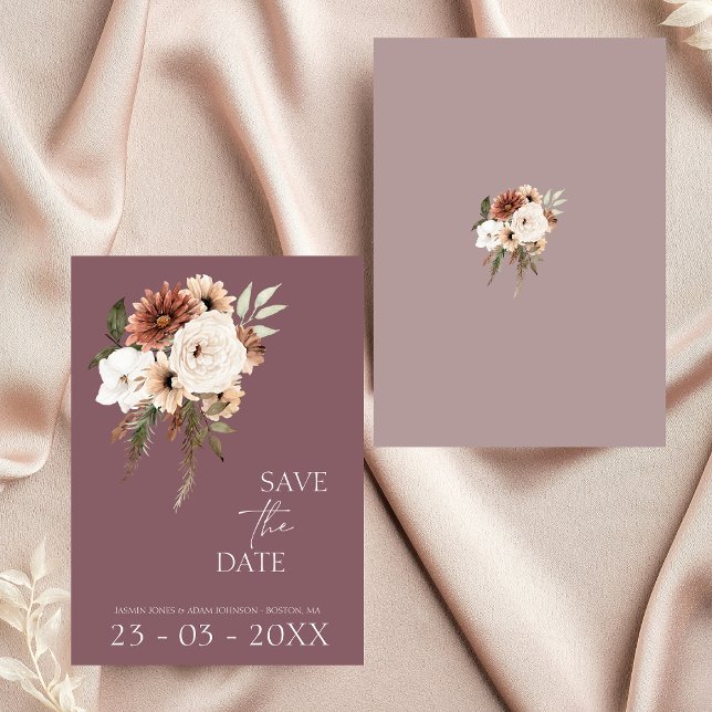 Reserva La Fecha Boda floral rustico morado y morado (Rustic Purple and Peach Floral Wedding Save The Date)