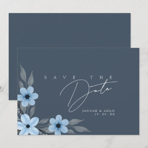 Reserva La Fecha Boda floral simple azul pizarra