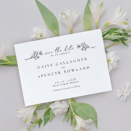 Reserva La Fecha Boda floral simple en blanco y negro