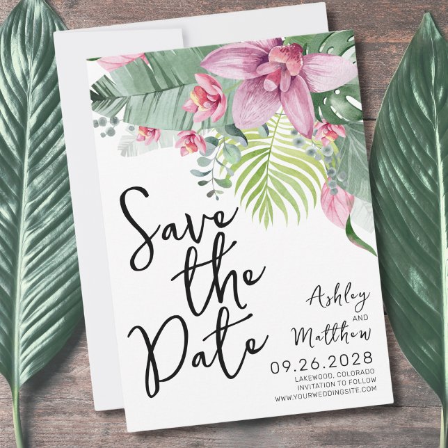 Reserva La Fecha Boda Floral Tropical (Fun Modern Floral Watercolor Tropical Wedding Save The Date)