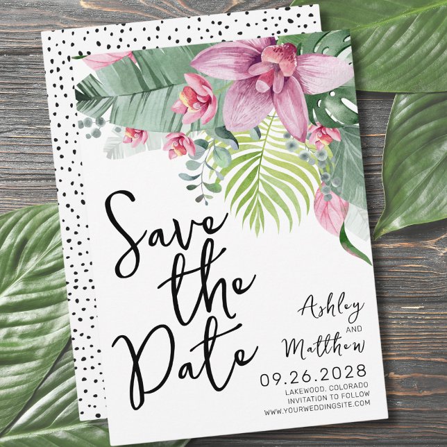 Reserva La Fecha Boda Floral Tropical Beach (Chic Modern Floral Watercolor Tropical Wedding Save The Date)