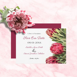 Reserva La Fecha Boda floral tropical botánica rosa protea