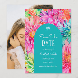 Reserva La Fecha Boda floral tropical moderna en acuarela colorida