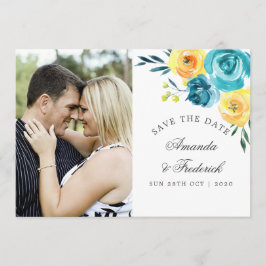 Reserva La Fecha Boda floral turquesa y amarillo - Save the Date