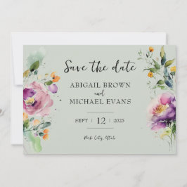 Reserva La Fecha Boda Floral verde acuarela