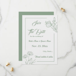 Reserva La Fecha Boda floral verde de salvia elegante romántica
