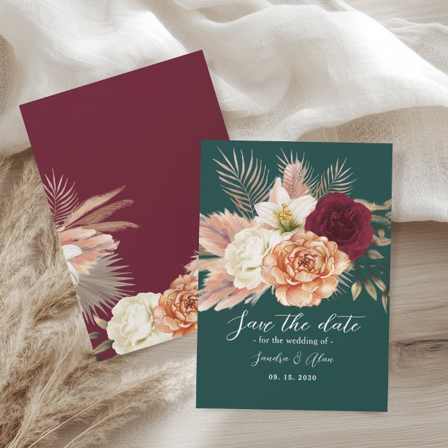 Reserva La Fecha Boda floral verde esmeralda (Subido por el creador)
