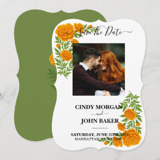 Reserva La Fecha Boda Floral Verde Oliva Save The Date Marigold