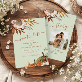 Reserva La Fecha Boda floral verde suave moderno rústico QR