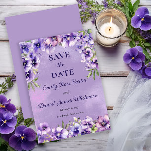 Reserva La Fecha Boda floral violeta elegante