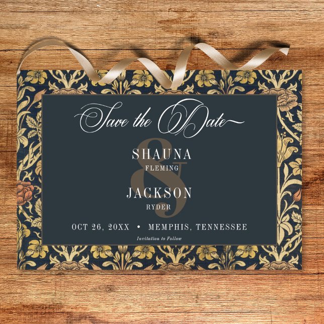 Reserva La Fecha Boda Floral William Morris de Tapiz de Victoria (Victorian Tapestry William Morris Floral Wedding Save The Date)