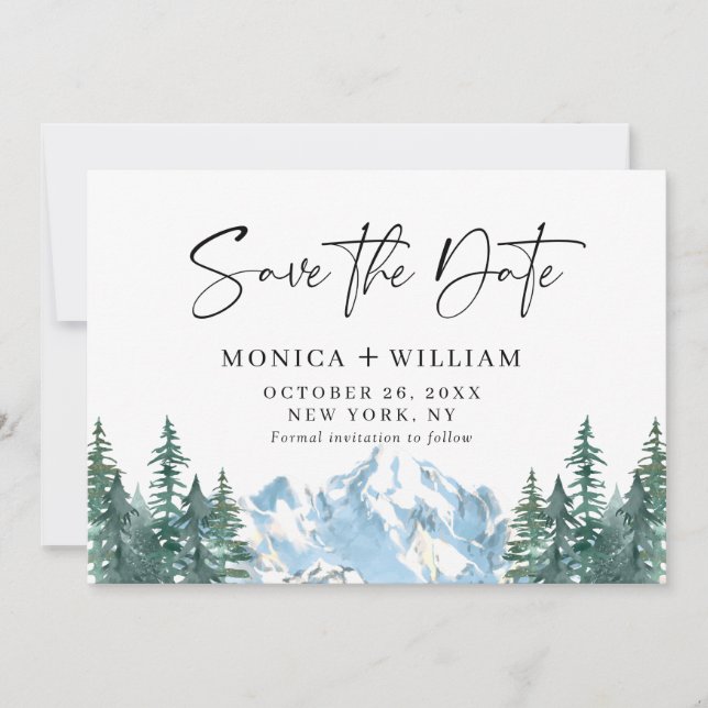 Reserva La Fecha Boda forestal de las montañas acuarelas (Anverso)
