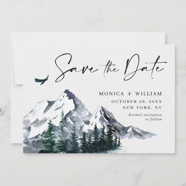 Reserva La Fecha Boda Forestal de las Montañas de Acuarela (Anverso)