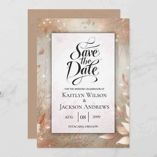 Reserva La Fecha Boda Forestal Encantado en Palisandro Dorado (Anverso / Reverso)