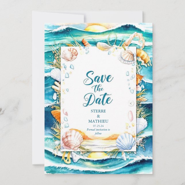 Reserva La Fecha Boda formal de la playa Sunset (Anverso)