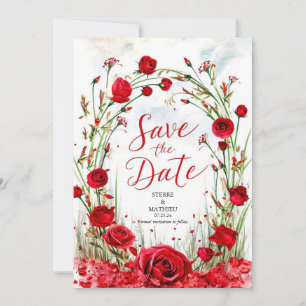Reserva La Fecha Boda formal del Boho Crimson Roses Rojos