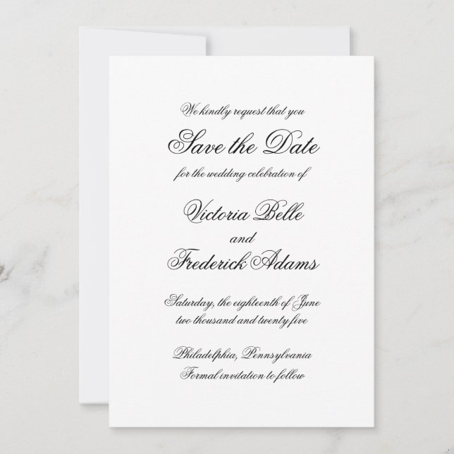 Reserva La Fecha Boda Formal Elegante Caligrafía (Anverso)