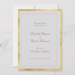 Reserva La Fecha Boda Formal Elegante Clásica Moderna en Oro Marfil