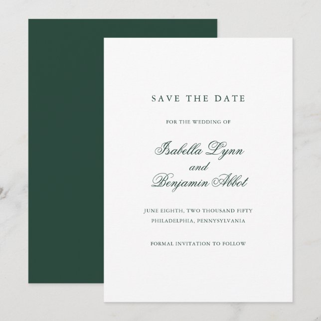 Reserva La Fecha Boda Formal Elegante Tradicional Bosque Verde (Anverso / Reverso)