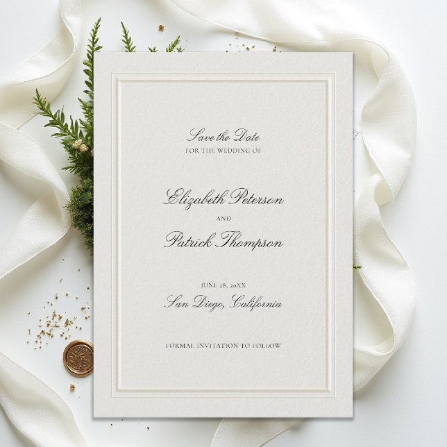 Reserva La Fecha Boda Formal Moderno Clásico Elevado Marco Beige (modern classic wedding invitation double frame elevated ecru formal traditional calligraphy)