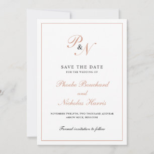 Reserva La Fecha Boda Formal Monograma Rosa Oro Elegante