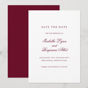 Reserva La Fecha Boda Formal Tradicional de Borgoña con Elegancia