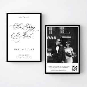 Reserva La Fecha Boda Formal Vintage Clásica en Blanco y Negro Mode