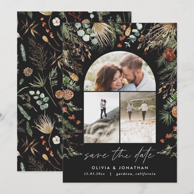 Reserva La Fecha Boda foto arco acuarela floral botánica (Anverso / Reverso)